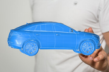 Innovative digital car design.  Futuristic automotive technology concept.