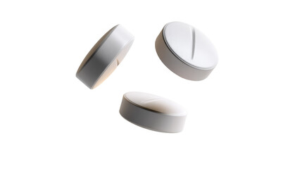 Floating Tablets: Three white tablets float against a clean backdrop, showcasing their smooth surface and subtle score line.