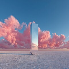 Reflective Vertical Object Against Colorful Pink and Blue Sky