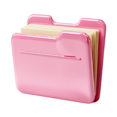 Pink file folder with papers isolated on transparent background