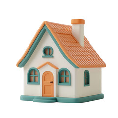 Cute cartoon house 3d render isolated on transparent background