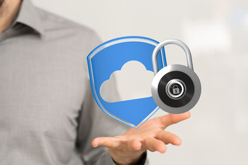 Safeguard your cloud data with robust security.  Image depicts a digital shield and lock.