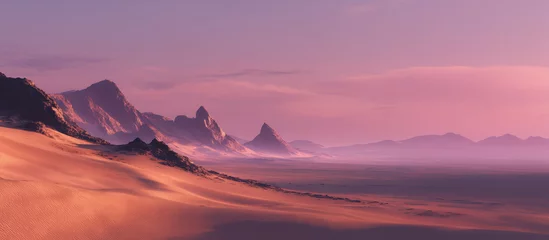 Fototapete Rund Panoramic surreal desert landscape with soft pink pastel sand dunes under a dreamy sky conveying tranquility and fantasy.  © Favio