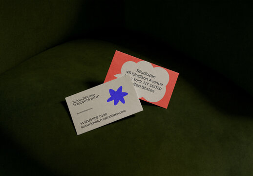 Business Card Mockup &ndash; Editorial Style Presentation with Dual Cards on Dark Velvet Surface