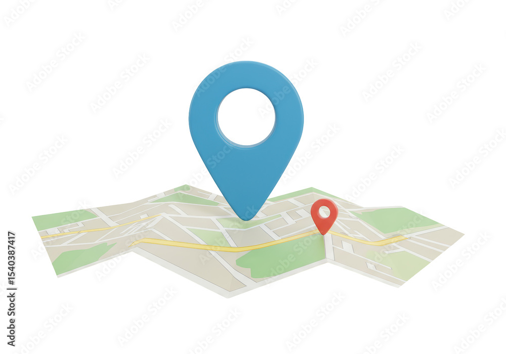 Poster isolated blue map pointer over detailed road map