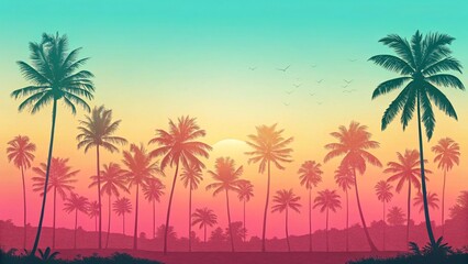 Tropical sunset silhouette palm tree landscape