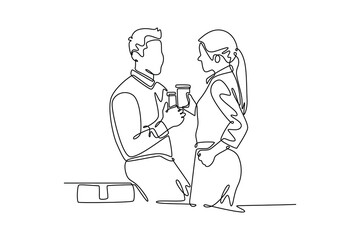  Affection in office concept. Single line draw design. Vector graphic illustration