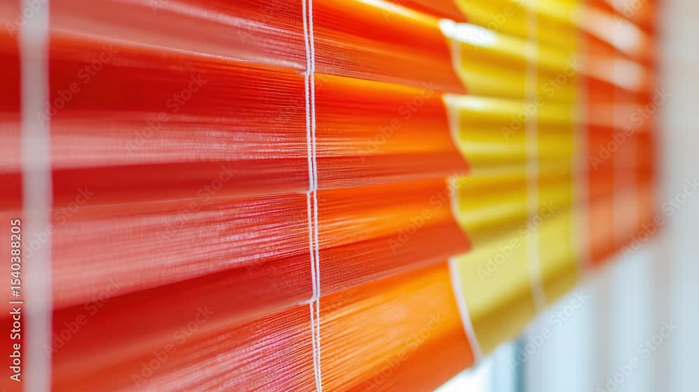 Poster a close-up view of a window with orange blinds, perfect for use in interior design or architecture c
