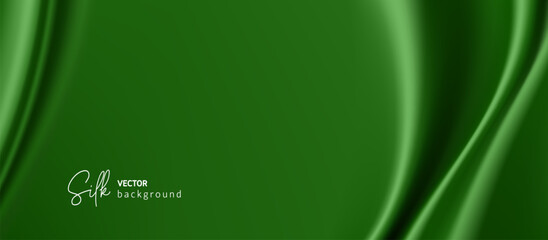Silk fabric texture. Satin green cloth. Luxury background
