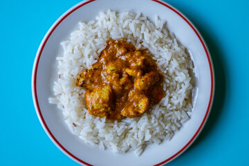  Indian Style Classic Fruity Chicken Curry With White Plain Basmati Rice Meal