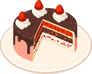 chocolate cake slice with strawberry on the top
