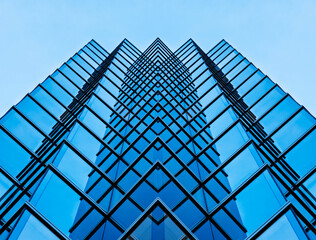 Glass wall reflection Architecture details Modern building Exterior Symmetry low angle view