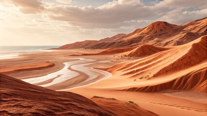 Naklejka premium Desert landscape with coastal inlet and sand dunes
