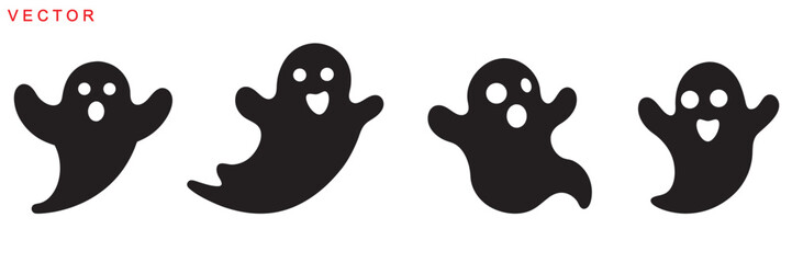Set of Halloween Ghost silhouette vector, Ghost logo, icon, Ghost vector line art outline on a white background