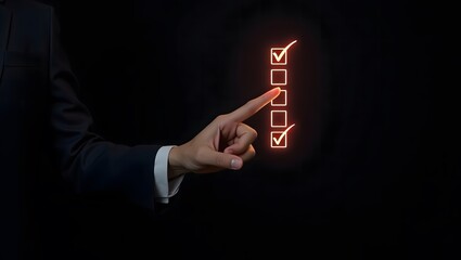 Businessman selecting a glowing digital Touchscreen Interface