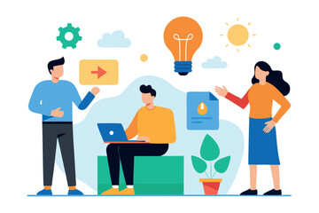 Business Team Discussing Growth Strategy – Flat Vector Illustration