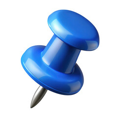 3d realistic blue push pin isolated on transparent background