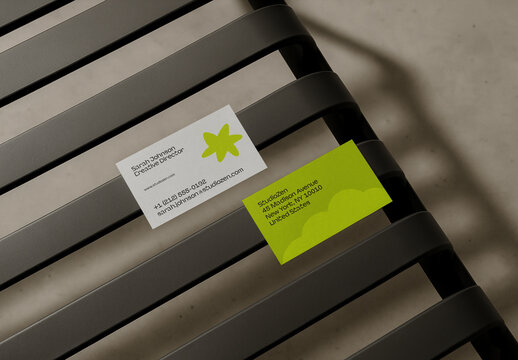 Business Card Mockup &ndash; Modern Professional Branding Displayed on Industrial Bench with Strong Shadow Lines