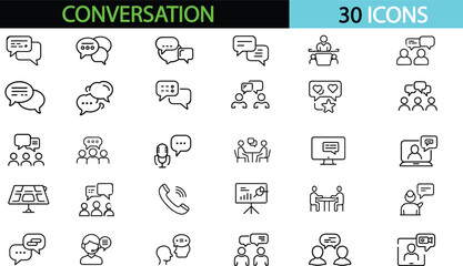 Conversation line editable icon set. Contain icons related conversation, chat, discussion, talking, speaking, vector illustration