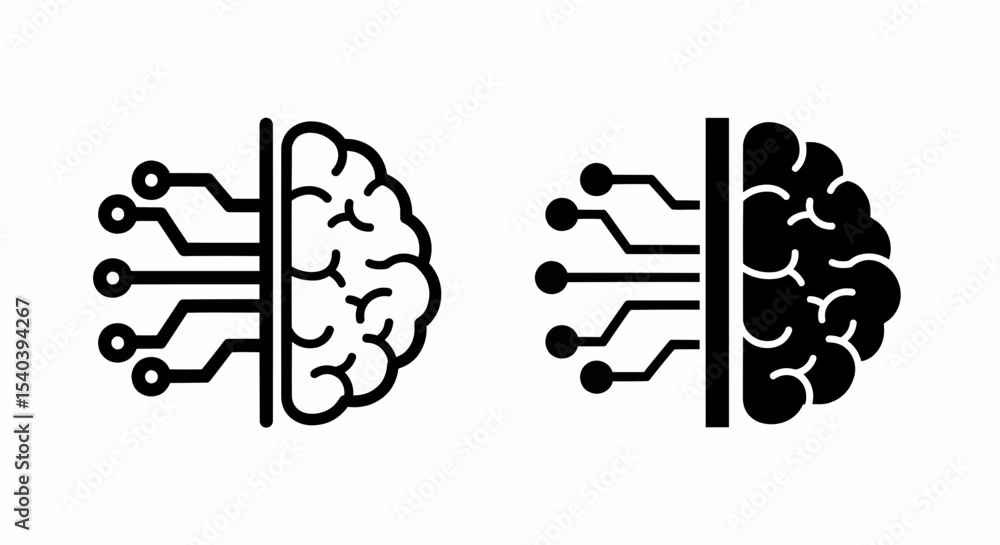 Aufkleber this high-quality vector image features two minimalist brain icons: a thick black outline and a soli