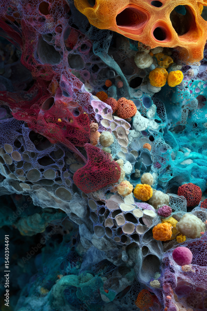 Poster this vibrant image captures an intricate world of delicate textures and colors, resembling a surreal