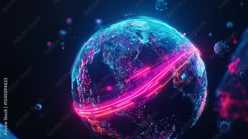 Poster a glowing sphere with a row of lights, perfect for futuristic or sci-fi themed projects.