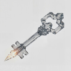 Shiny crystal fantasy key isolated on white background