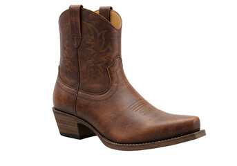 Isolated Rustic Brown Leather Cowboy Boot