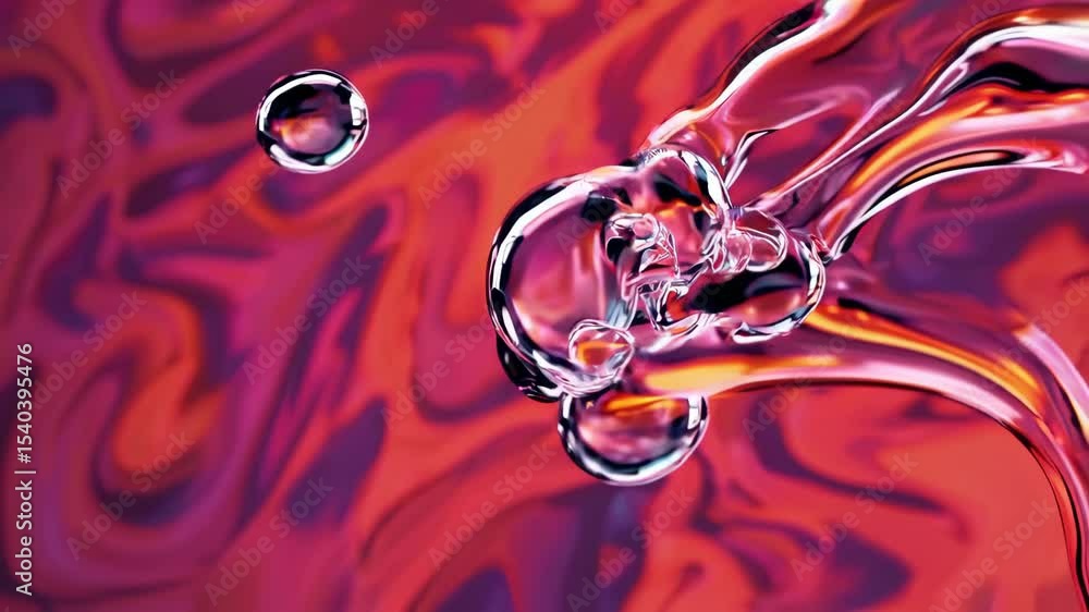 Poster abstract fresh background with bubbles and waves in red