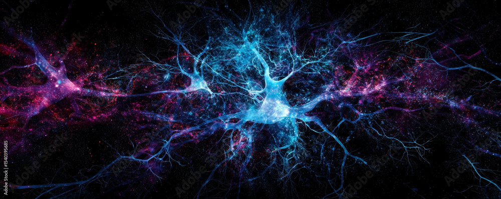 Poster this stunning visual representation melds the intricate beauty of neural networks with cosmic elemen