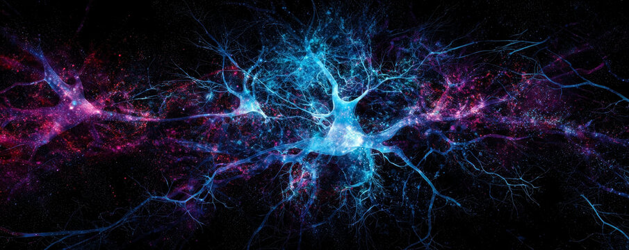 This stunning visual representation melds the intricate beauty of neural networks with cosmic elements, suggesting a deep connection between brain functions and the vast universe.