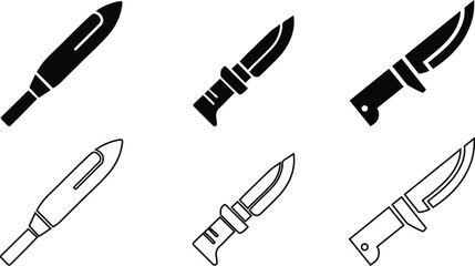 Knives and Blades Icons Set - Military and outline vector.