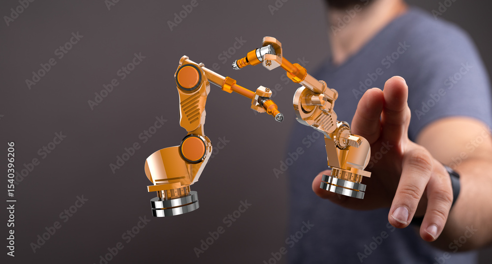 Poster high-tech robotic arms for industrial automation. improve efficiency and precision.