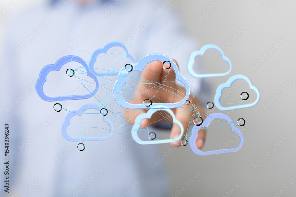 Aufkleber High-quality image depicting cloud computing, network, data storage, and sharing. Ideal for tech blogs and presentations.