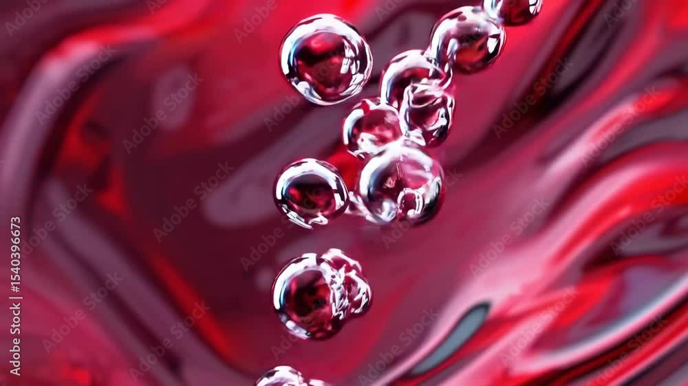 Poster abstract fresh background with bubbles and waves in red