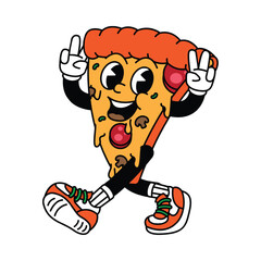 Happy Pizza Slice Cartoon Character Walking Sneakers