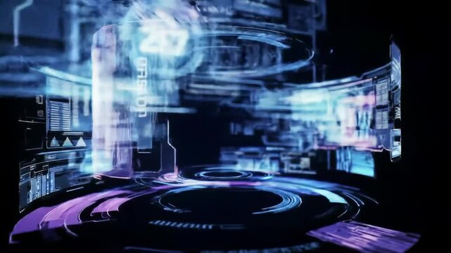 Abstract holographic cylinder with swirling, neon-hued visuals