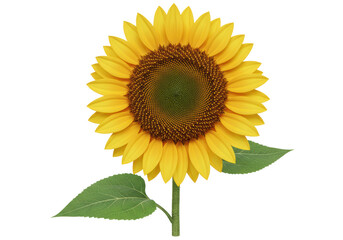 Isolated Vibrant Sunflower Bloom with Green Leaves