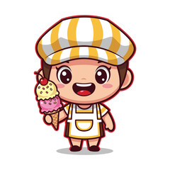 Obraz premium Smiling Cartoon Child Holding Ice Cream Cone