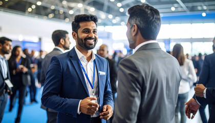 Business fair people networking and engaging in conversation
