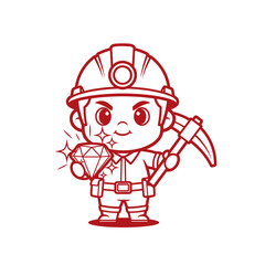 Obraz premium Red Cartoon Miner Holding a Sparkling Diamond