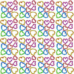 Colorful heart pattern in playful design on white background  