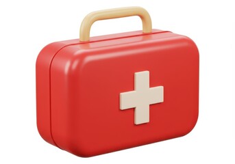 Fototapeta premium Red first aid kit with white cross on a white background