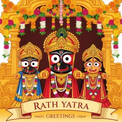 happy rath yatra poster Colorful Vector Rath Yatra Poster with Jagannath, Balabhadra, and Subhadra on Chariot &ndash; Divine Festival Greeting 