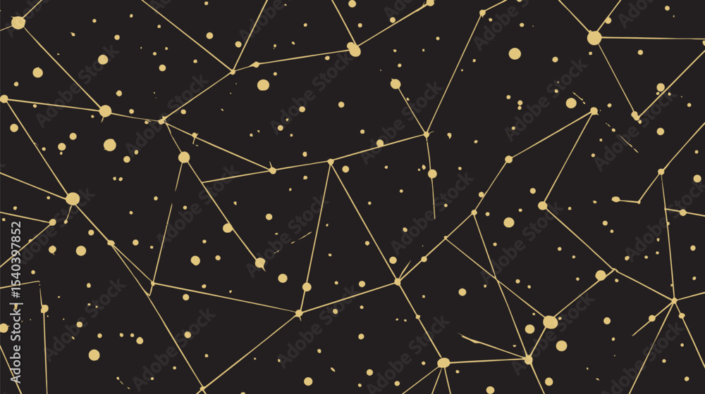 Poster golden lines connect dots creating network pattern across dark backdrop digital art