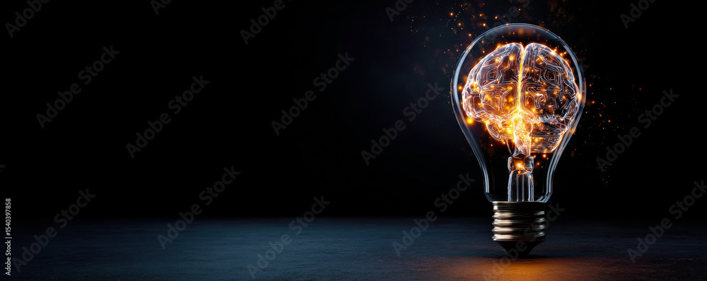 Poster a mesmerizing lightbulb infused with sparks and neural pathways symbolizes the fusion of innovation 