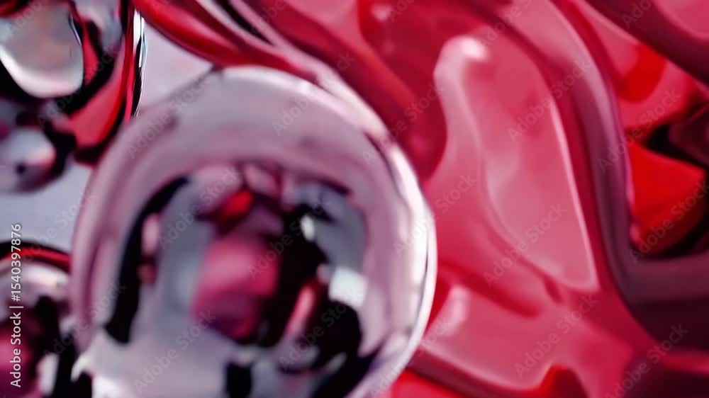 Poster abstract fresh background with bubbles and waves in red