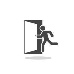 Running man and exit door sign with shadow
