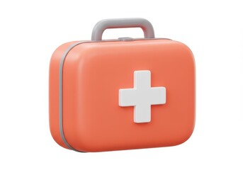Obraz premium Orange first aid kit with white cross symbol isolated on white background