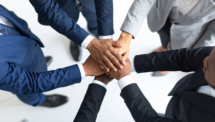 Team collaboration and unity with hands together in circle